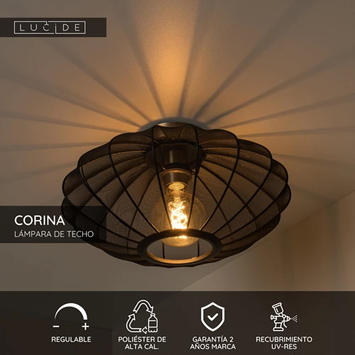 Lucide CORINA - Lámpara de techo - Ø 40 cm - 1xE27 - Negro - USP